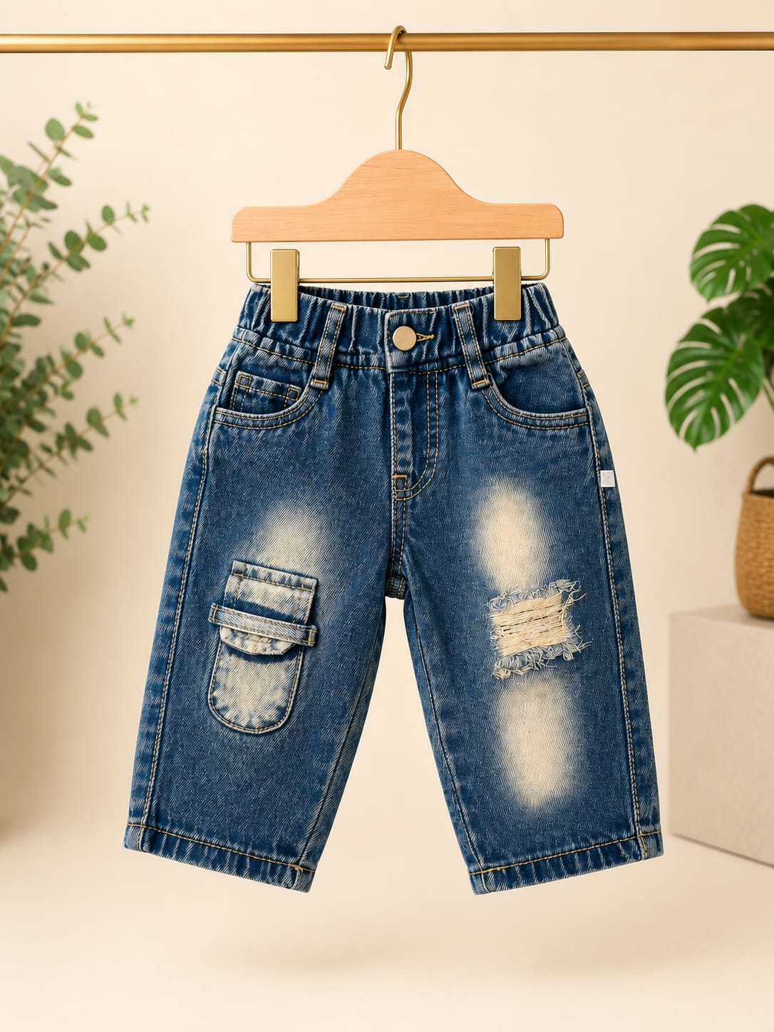 WANSTER Kids Dark Blue Utility Pocket Baggy Jeans | Premium Denim | 4 Months–3/4 Years