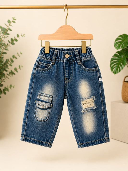 WANSTER Kids Dark Blue Utility Pocket Baggy Jeans | Premium Denim | 4 Months–3/4 Years