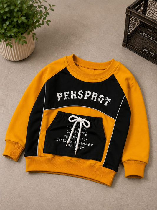 Kids Persprot Fleece Sweatshirt | Mustard Yellow & Black | Winter Wear | 1–5 Years