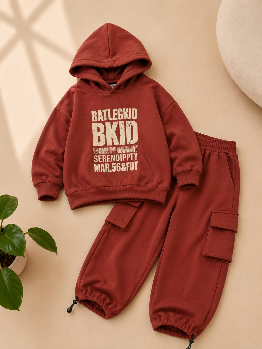 Kids Premium Hoodie Cargo Tracksuit Set | Rust Brown Co-Ord | 7–8 \ 8-9Years