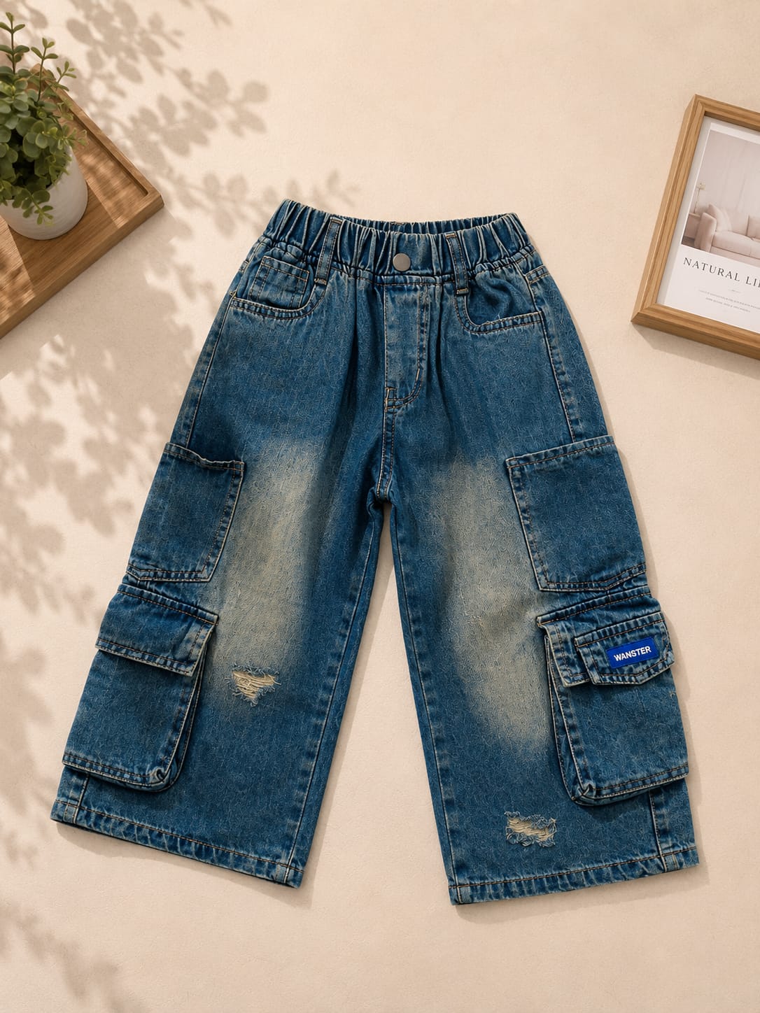 Kids Cargo Baggy Jeans |Wanster Premium Vintage Denim Wide Leg Pants | 6–10 Years