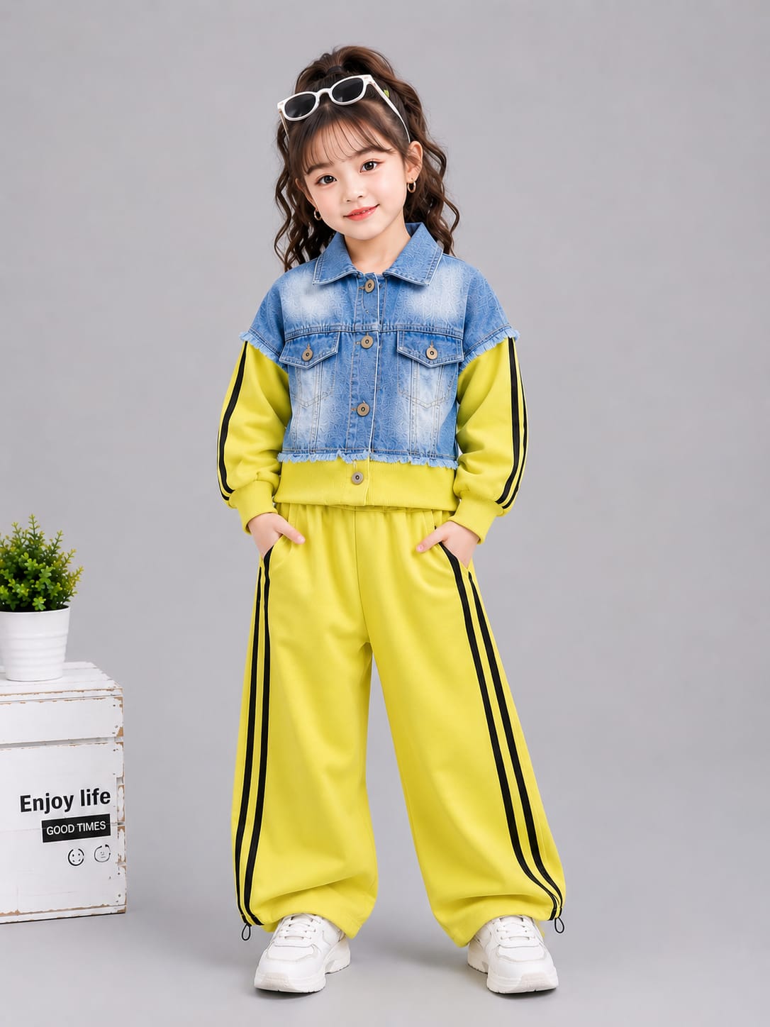 Girls Premium Denim Jacket Co-Ord Set | Nion Tracksuit | 5–9 Years