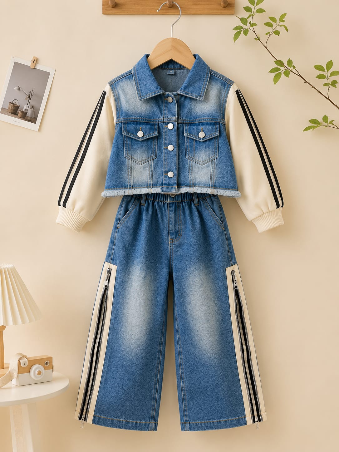 Girls Premium Denim Jacket & Wide Leg Jeans Co-Ord Set | Blue | 5–9 Years