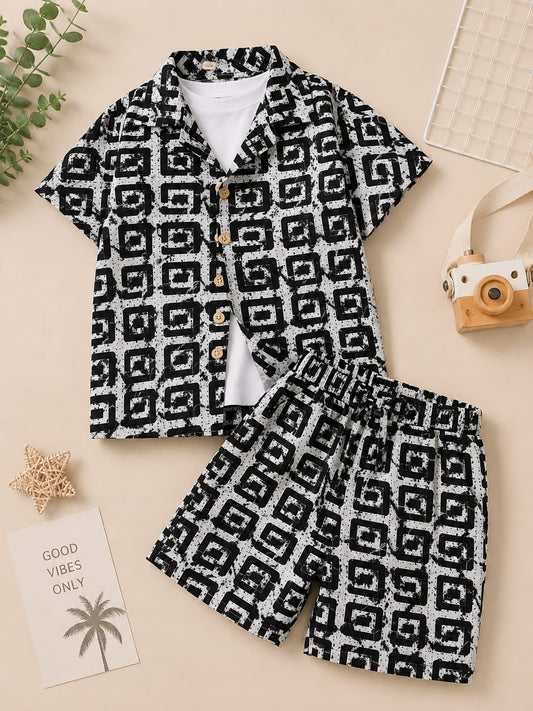 Boys Premium Rayon Printed 3-Piece Cord Set | Black & White | 2–6 Years