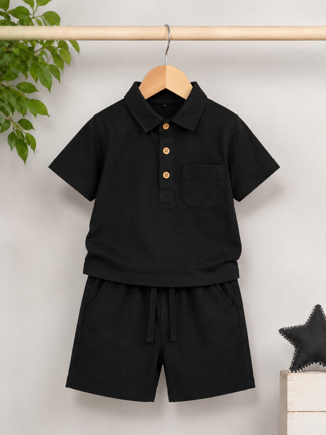Boys Premium Black Linen Cord Set | Half Sleeve | 2-Piece | 2–5 Years