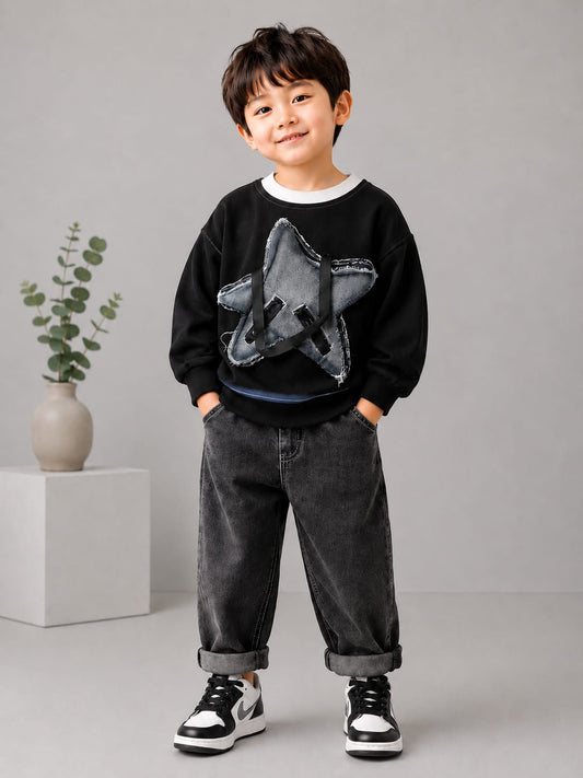 KIDS PREMIUM BLACK STAR PATCH SWEATSHIRT | SIZES 18–26