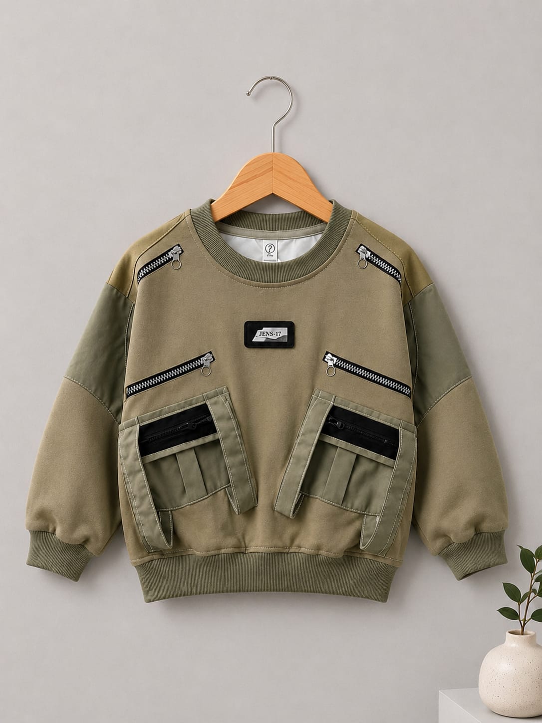 KIDS PREMIUM OLIVE GREEN UTILITY POCKET SWEATSHIRT | SIZES 18–26
