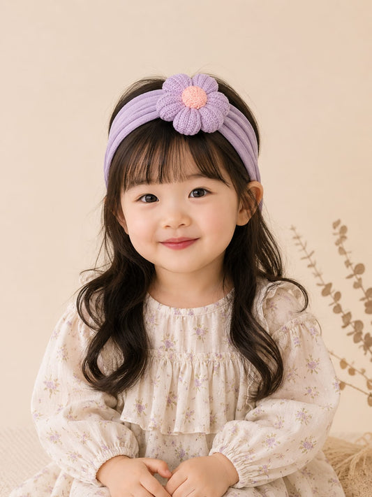 Baby Girls Lavender Daisy Flower Nylon Headband | Soft Stretch Floral Hair Band | Cute Baby Hair