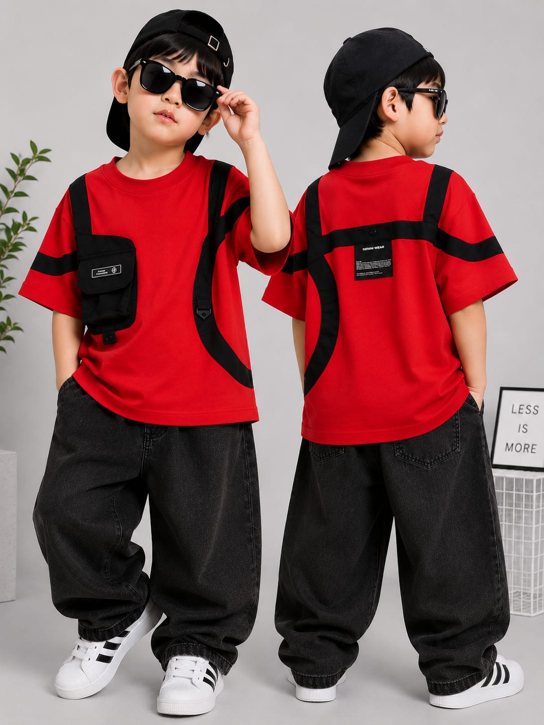 Boys Utility Pocket  T-Shirt | Red | Premium Cotton | 6–13 Years