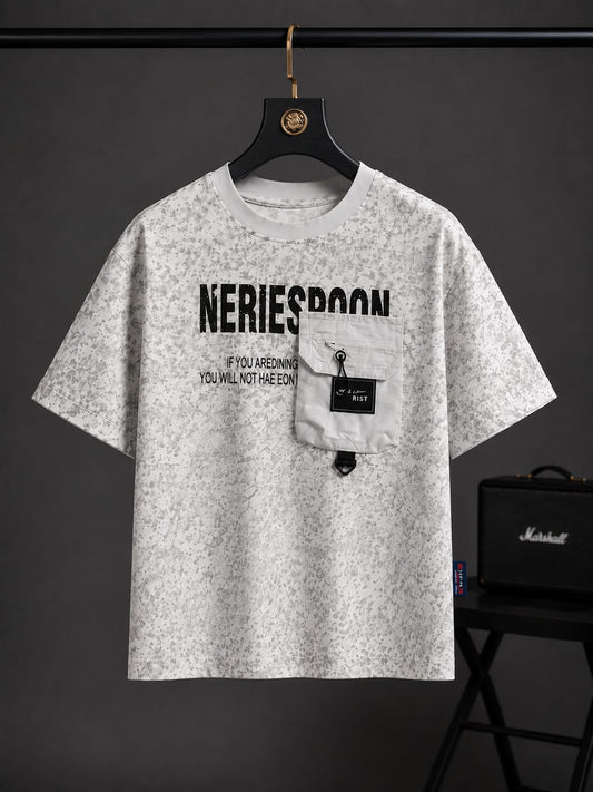 Boys White Utility Pocket Printed Oversized T-Shirt | Korean Streetwear | 5-10 Years