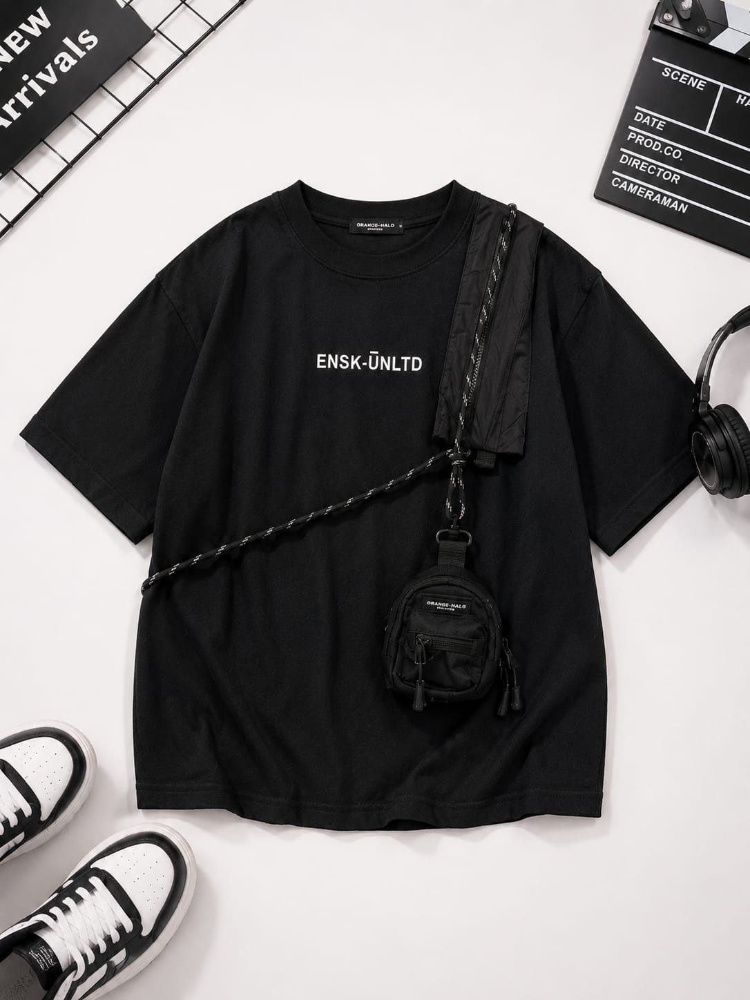 Boys Black Utility Pocket T-Shirt with Mini Sling Bag | Premium Cotton Casual Tee | Age 9–11 Years