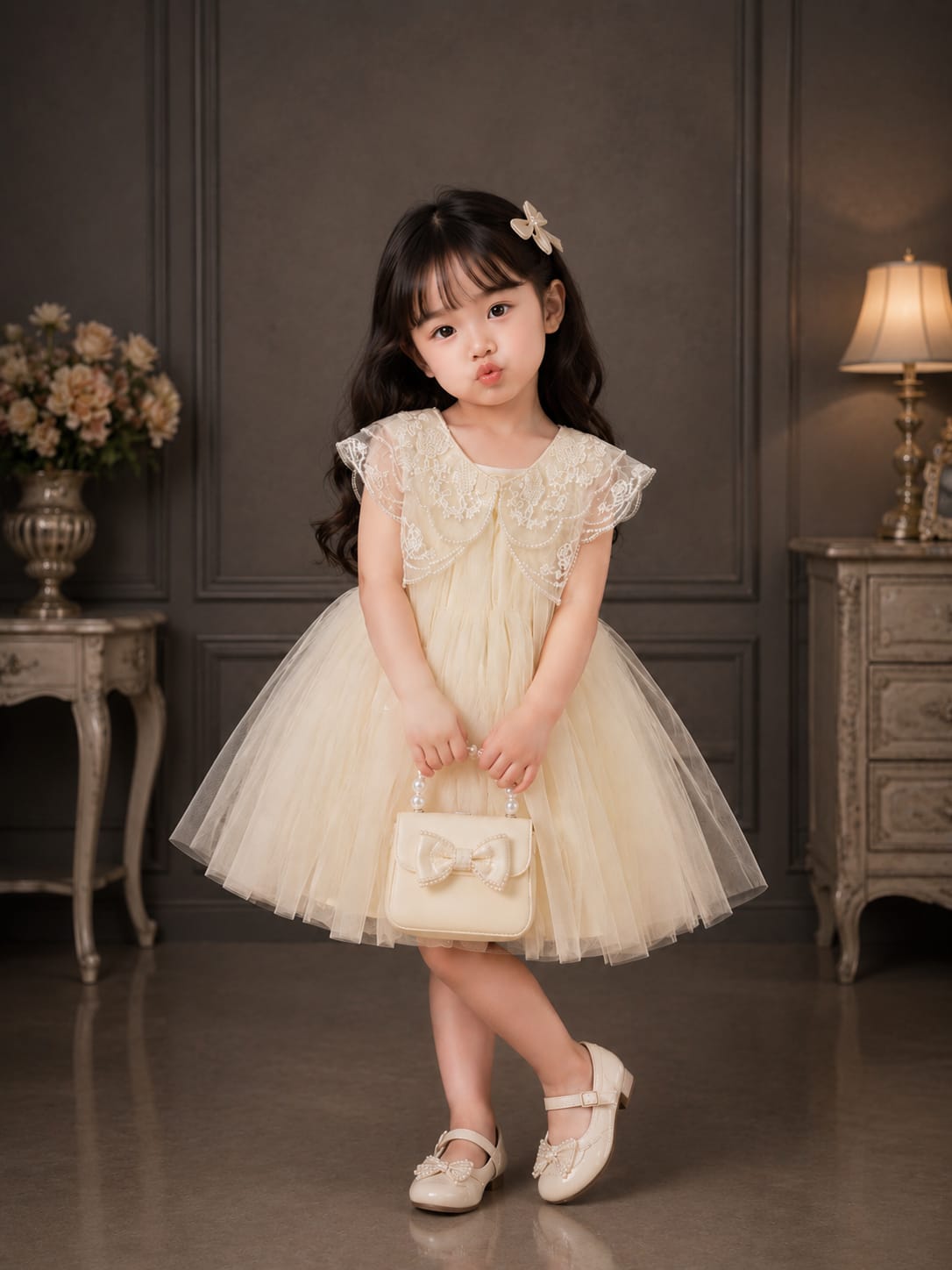 Girls Premium Cream Princess Party Wear Frock with Lace Neck | Birthday & Wedding Dress | Size 18–22