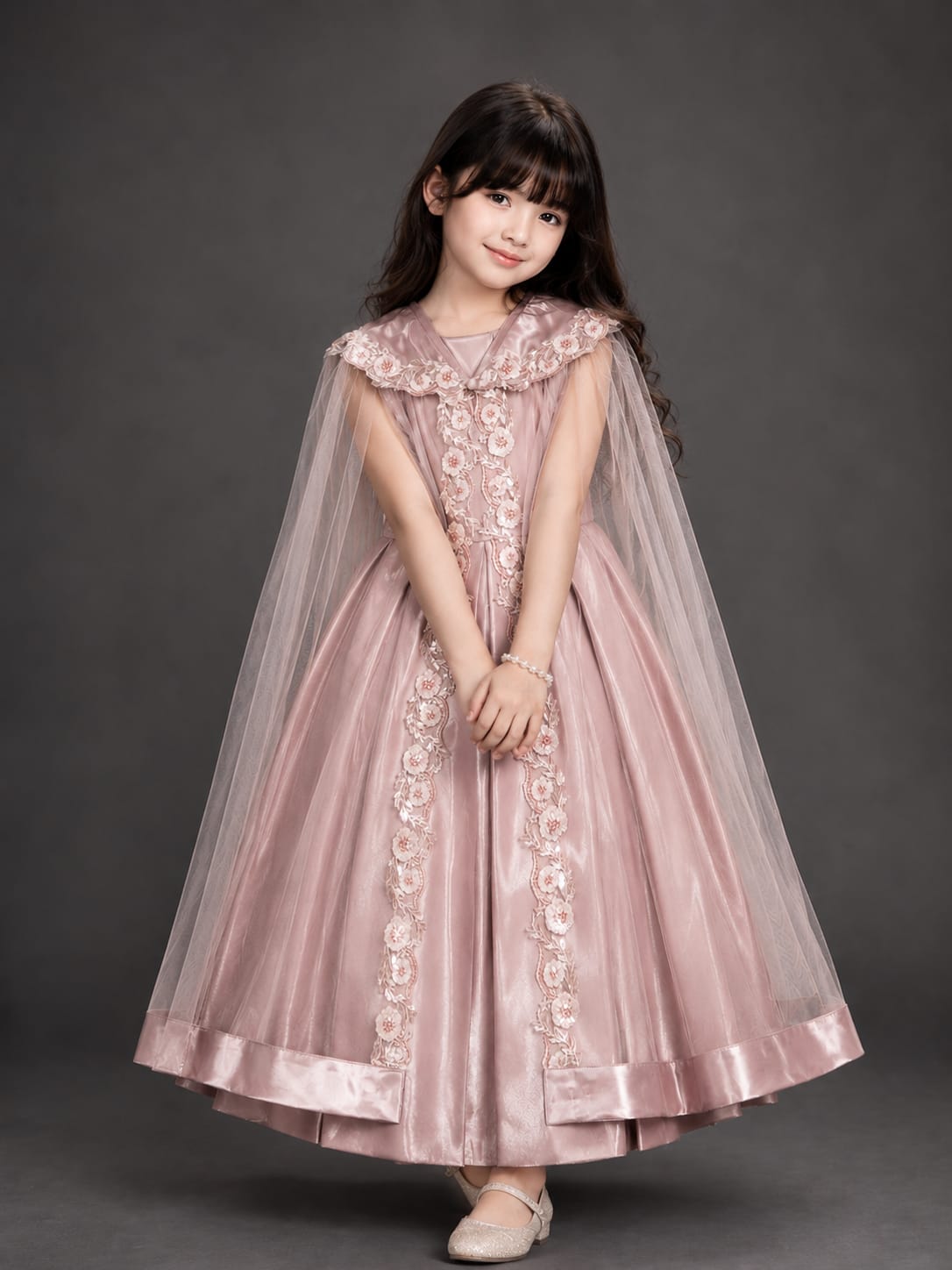 Girls Premium Pink Princess Party Wear Gown with Cape – Designer Birthday & Wedding Dress | 3–8 Years