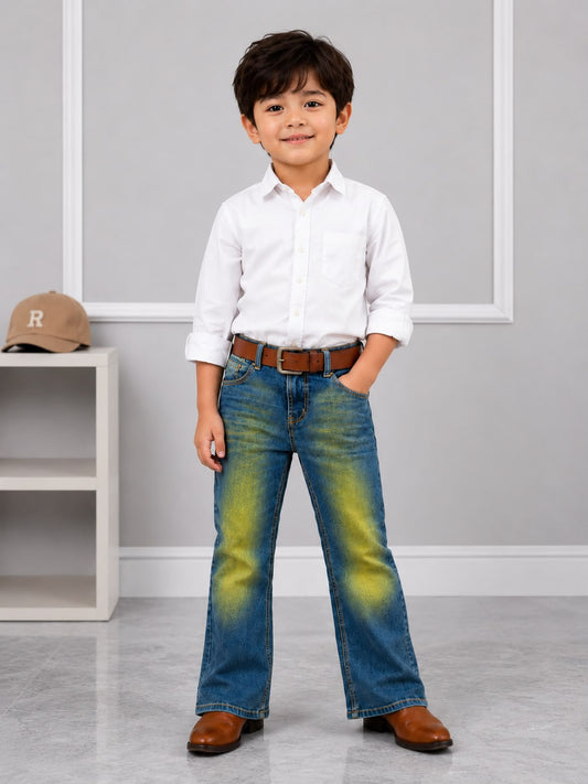 Wanster Boys Premium Blue Boot Cut Denim Jeans | Stylish Kids Denim Pants | Size 26–36