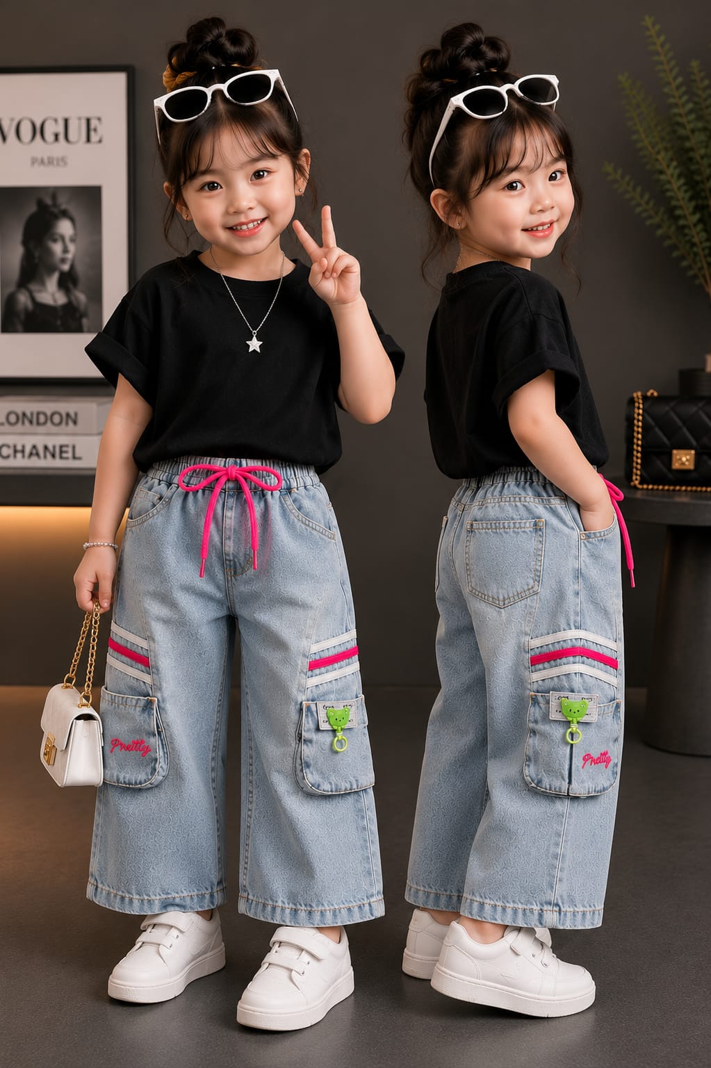 Girls Light Blue Cargo Wide Leg Denim Jeans | Premium Fashion Cargo Jeans | Size 20–24