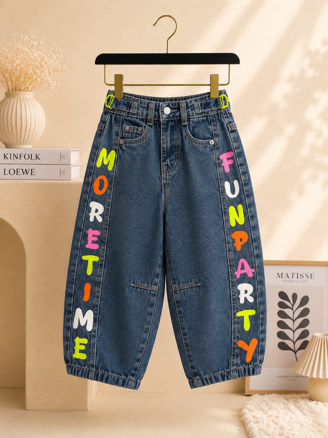 Girls Blue Graphic Print Baggy Denim Jeans | Premium Casual Fashion Jeans | Size 18–24