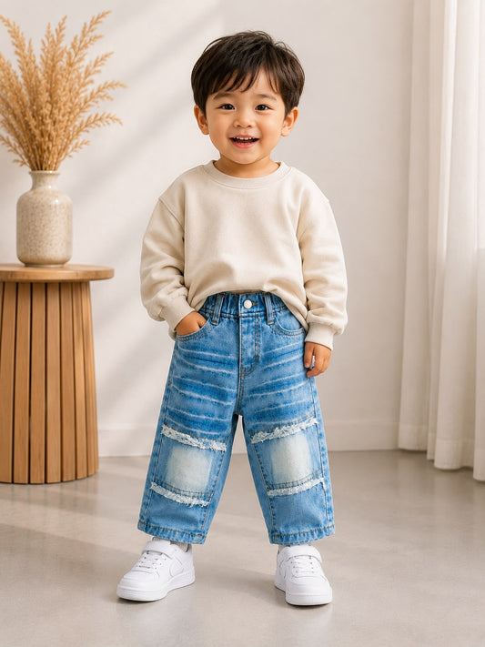 Wanster Boys Light Blue Distressed Denim Jeans | Premium Casual Denim Pants | Size 18–26
