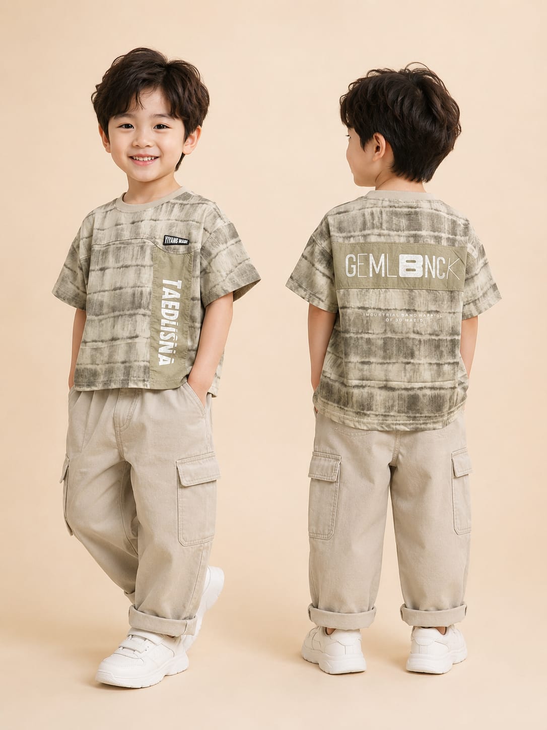 Boys Beige Oversized T-Shirt | Korean Streetwear | 5-9 Years