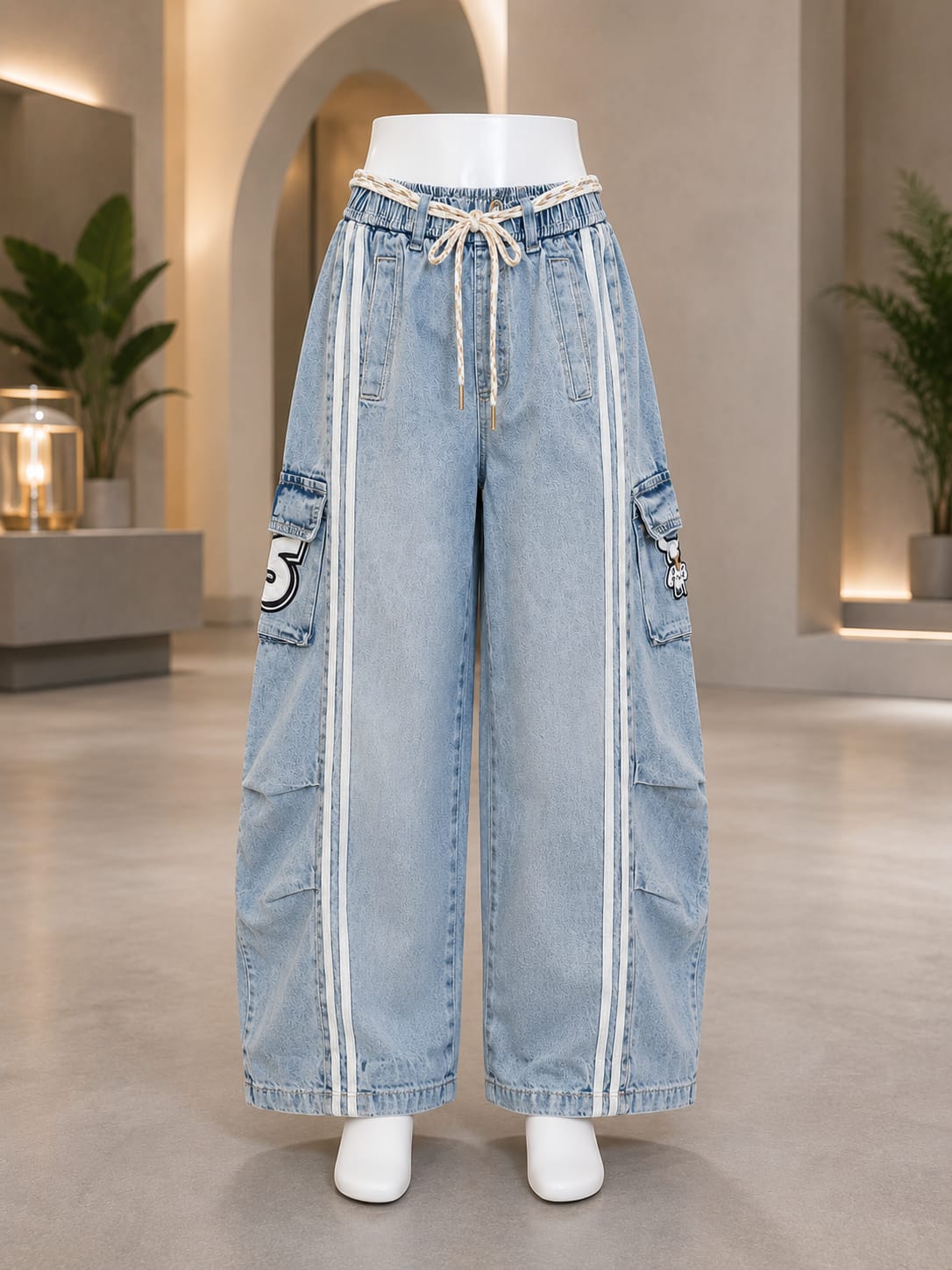 Girls Light Blue Cargo Wide Leg Denim Jeans | Premium Kids Fashion | Size 24–36