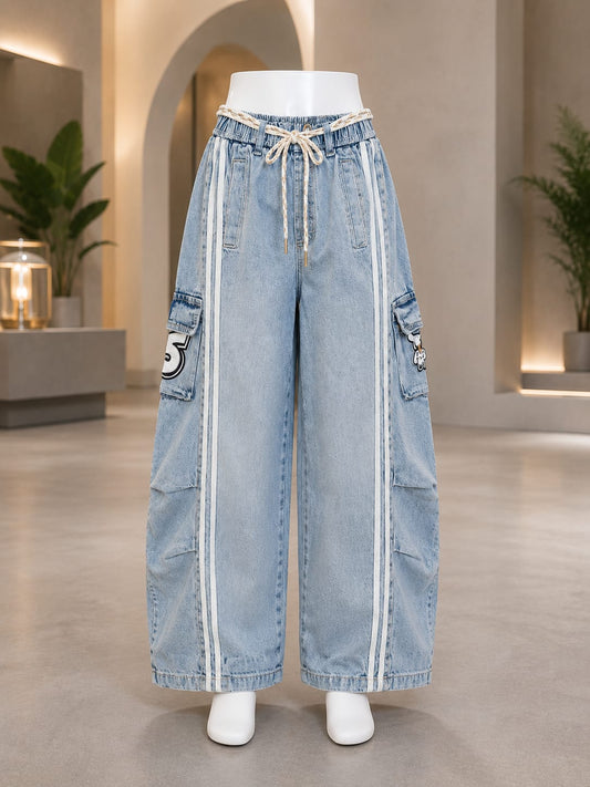 Girls Light Blue Cargo Wide Leg Denim Jeans | Premium Kids Fashion | Size 24–36