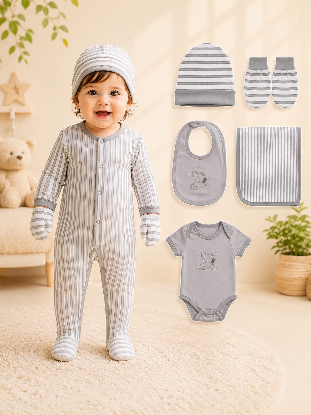 Premium Newborn 6-Piece Baby Clothing Gift Set | Soft Cotton | 0–6 Months | Unisex