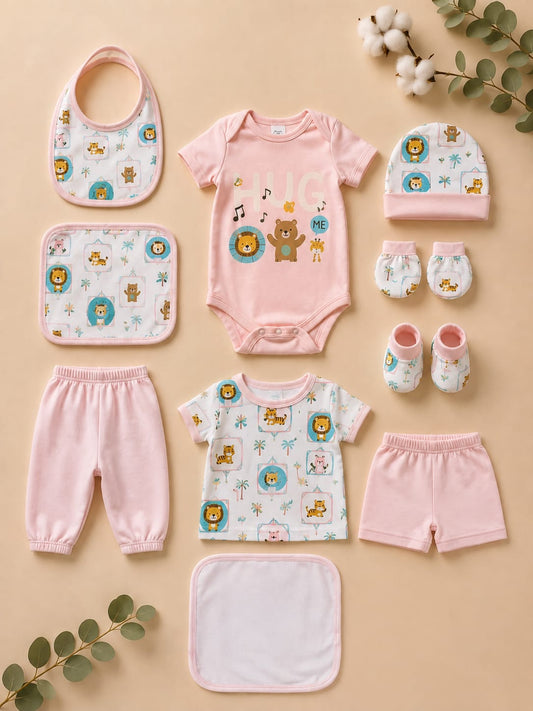 Premium Newborn 10-Piece Baby Clothing Gift Set | Soft Cotton | Pink | 0–3 Months | Unisex