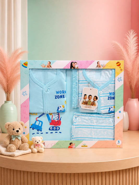 Premium Newborn 5-Piece Baby Gift Box Set | Soft Cotton | 0–3 Months | Unisex