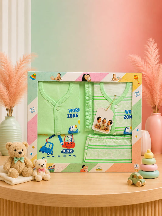 Premium Newborn 5-Piece Cotton Layette Gift Set | Baby Essentials Combo | Unisex | 0–3 Months