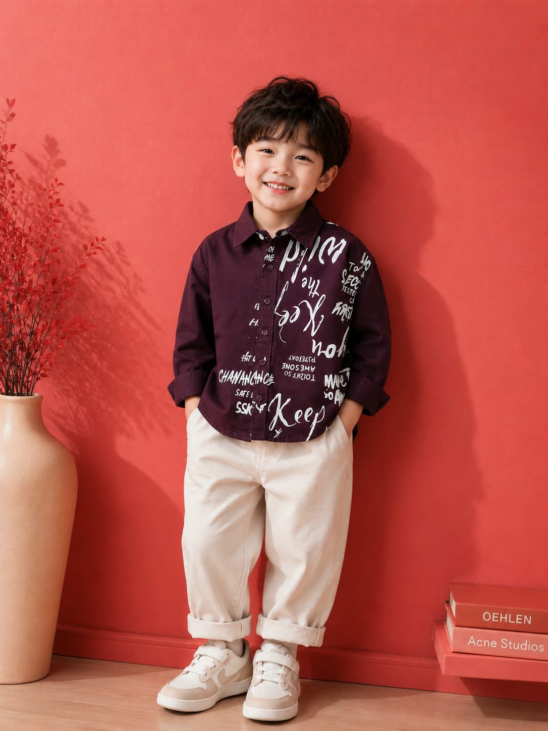 Boys Half Graphic Printed Casual Shirt – Premium Maroon | 2–7 Years