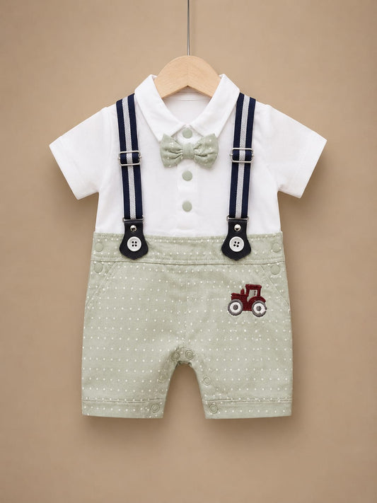 Premium Newborn Baby Gentleman Romper | Soft Cotton Bow Tie Suspender Outfit | 0–3 Months | Baby Boy