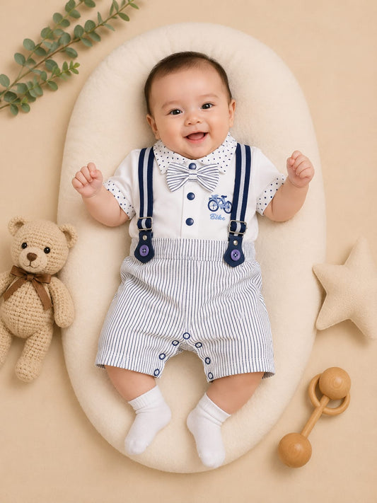 Premium Newborn Baby Boy Gentleman Romper | Bow Tie Suspender Romper | Soft Cotton Party Wear | 0–3 Months