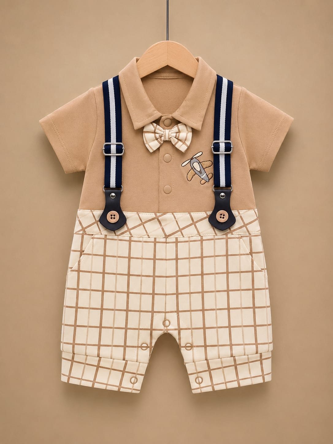Premium Newborn Baby Boy Gentleman Romper | Bow Tie Suspender Romper | Soft Cotton Party Wear | 0–3 Months