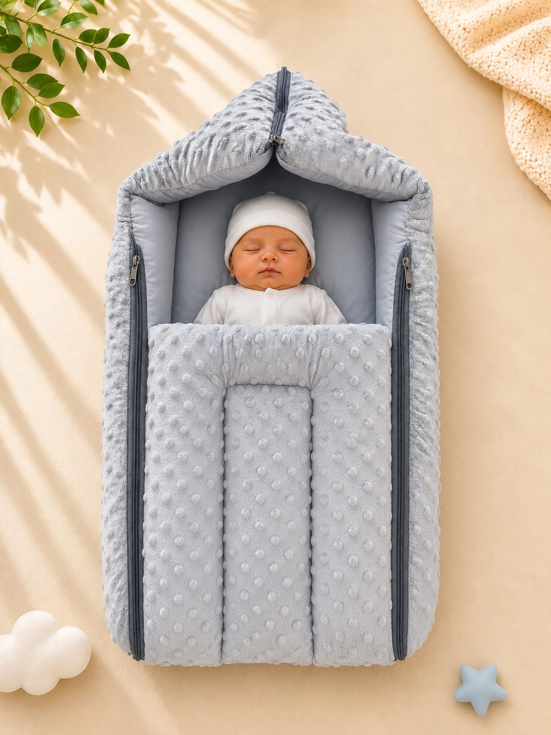 Premium Baby Sleeping Bag | Ultra Soft Minky Baby Wrap Cum Sleeping Bed | Newborn Swaddle Sleeping Bag | Grey | 0–6 Months