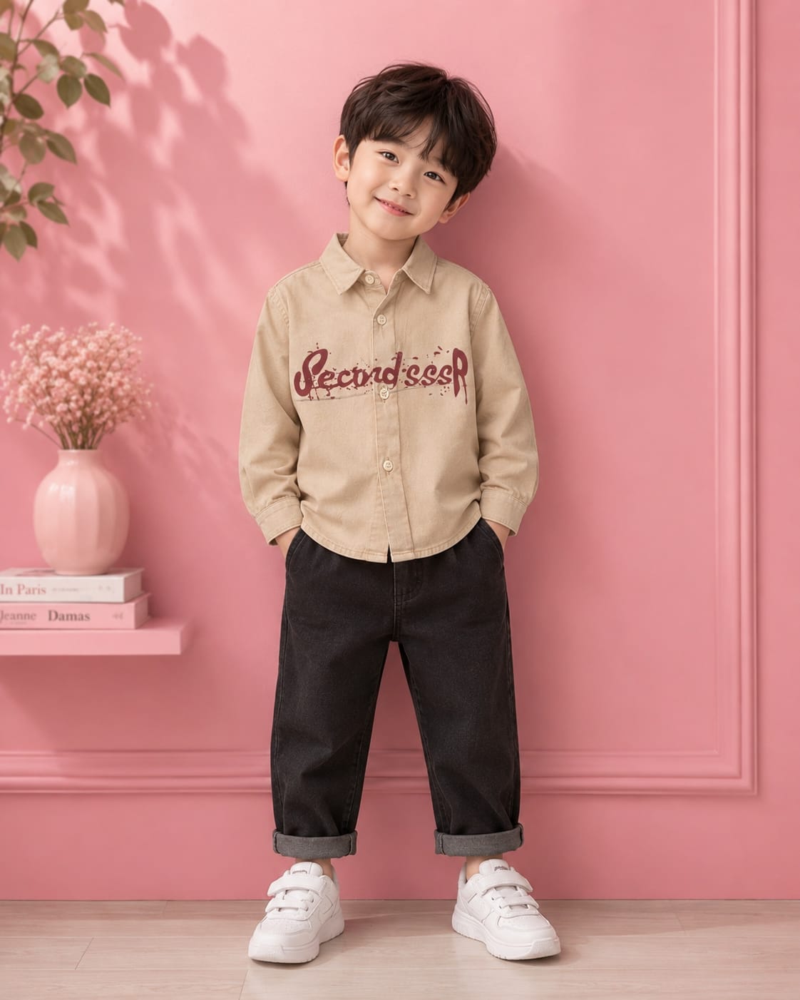 Boys Beige Graphic Print Casual Shirt | Premium Cotton Blend | 1–5 Years