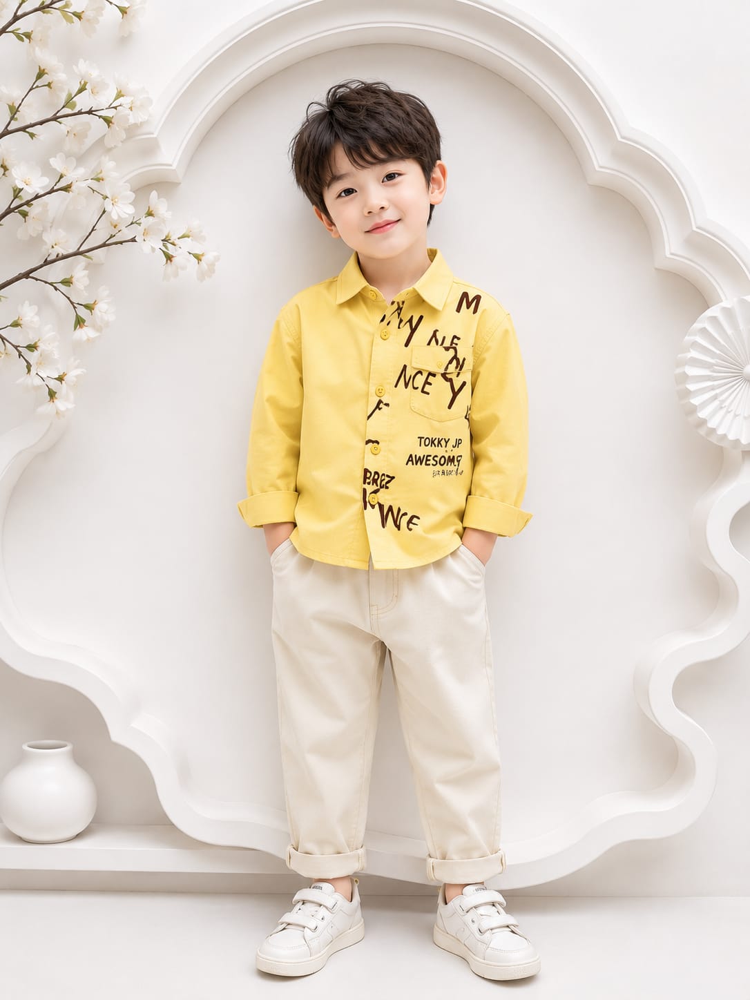 Boys Yellow Printed Casual Cotton Shirt | Premium Korean Style | 1-5 Years