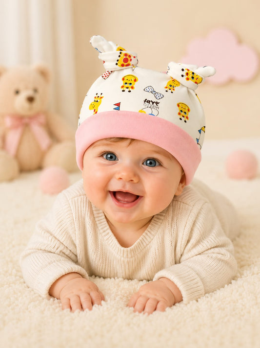 Newborn Baby Soft Cotton Knot Cap – Cute Cartoon Print Beanie Hat for Boys & Girls | Green (0–3 Months)
