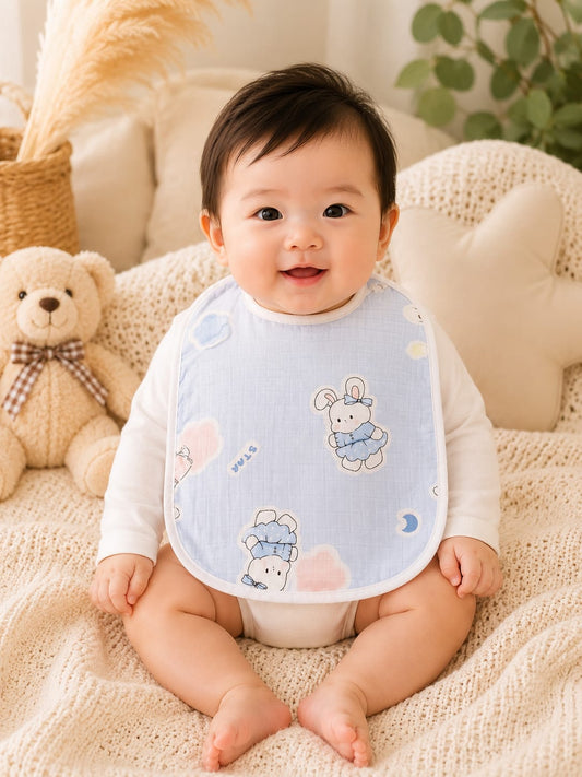 Newborn Baby Cotton Feeding Bib | Soft Absorbent Baby Saliva & Drool Bib | Cute Printed Bib (0–12 Months)