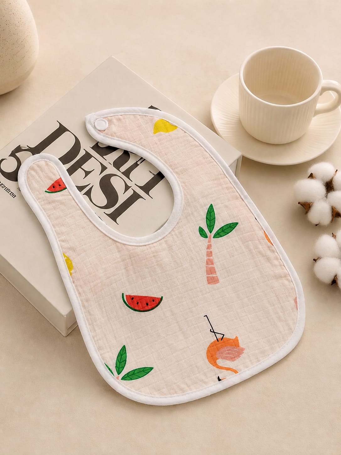 Newborn Baby Cotton Feeding Bib | Soft Absorbent Printed Baby Drool Bib | Cute Fruit Print Bib (0–12 Months)