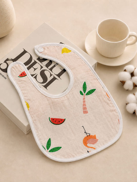 Newborn Baby Cotton Feeding Bib | Soft Absorbent Printed Baby Drool Bib | Cute Fruit Print Bib (0–12 Months)