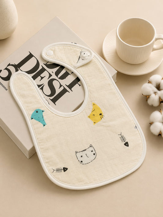 Newborn Baby Cotton Feeding Bib | Soft Absorbent Waterproof Baby Bib | Cute Animal Print Bib (0–12 Months)