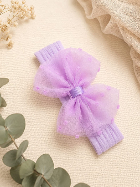 Baby Girl Premium Bow Headband | Soft Stretch Nylon Hair Band | Cute Lavender Bow Headwrap for Newborn & Infant (0–24 Months)