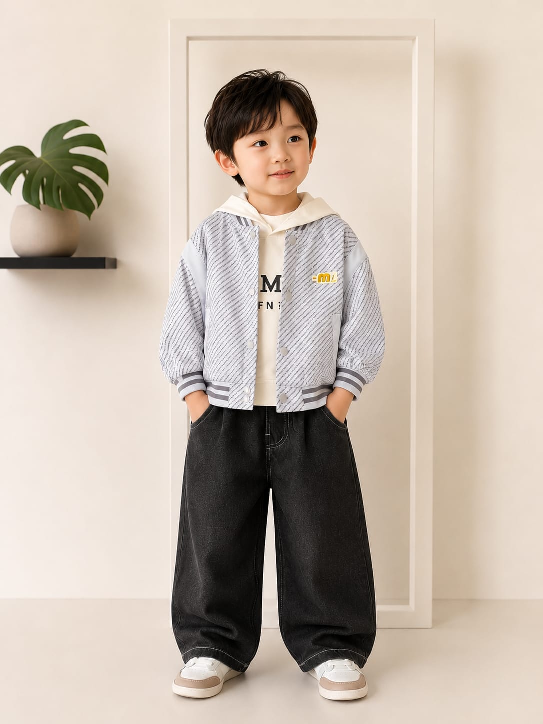 Boys 3-Piece Winter Cord Set – Hooded T-Shirt, Jacket & Denim Pants | Premium Casual Wear (Size 18–26)