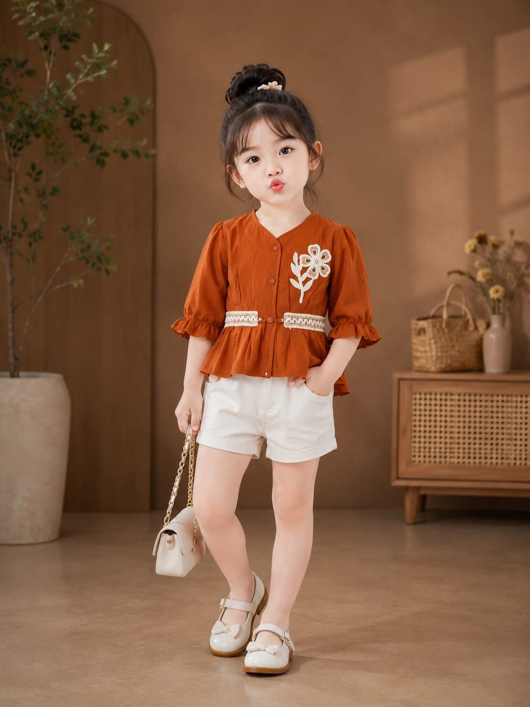 Girls Embroidered Peplum Top | Puff Sleeve Cotton Party Wear Top | Size 18–26