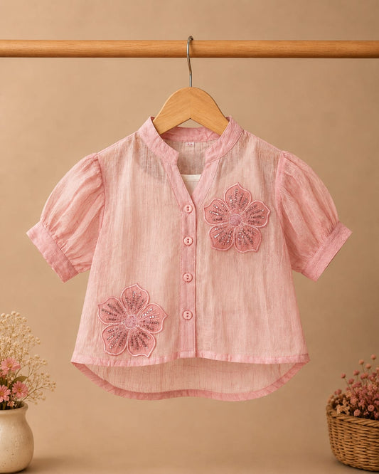 Girls Floral Embroidered Shirt with Inner T-Shirt Set | Premium Cotton 2-Piece Outfit | Size 18–26