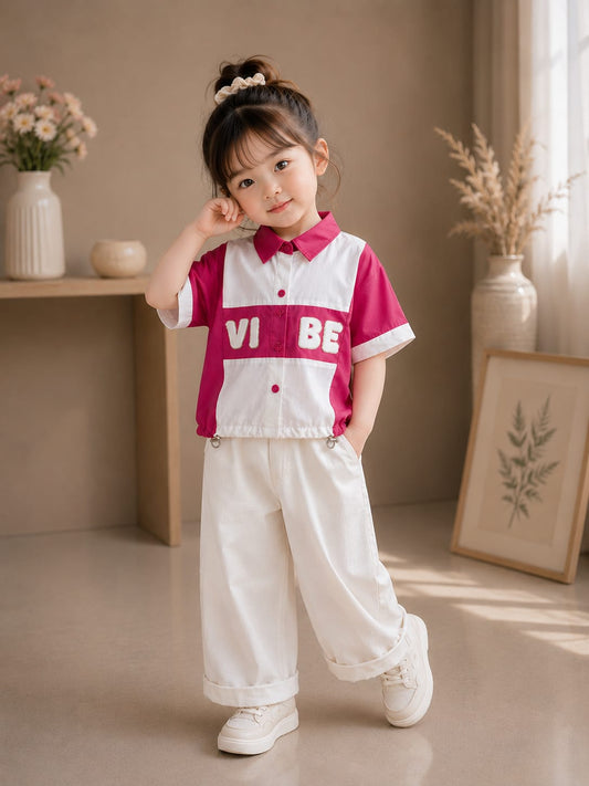 Girls Premium Pink & White Color Block Shirt | Casual Designer Cotton Top | Size 24–32