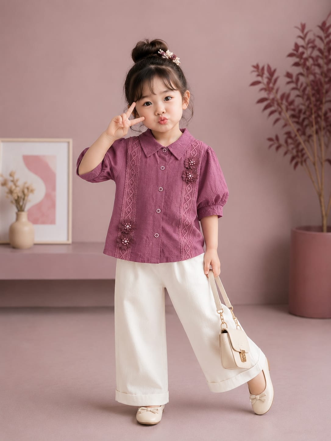 Girls Premium EmbroidereTop | Designer Top & Wide Leg Pants | Size 18–26