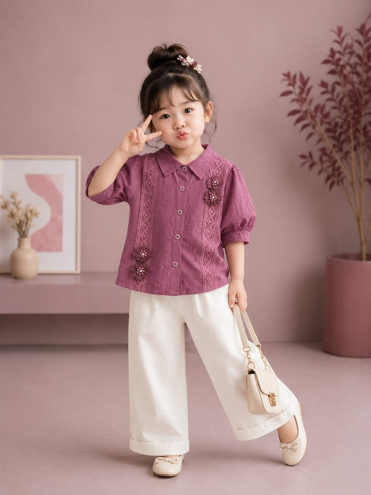 Girls Premium EmbroidereTop | Designer Top & Wide Leg Pants | Size 18–26
