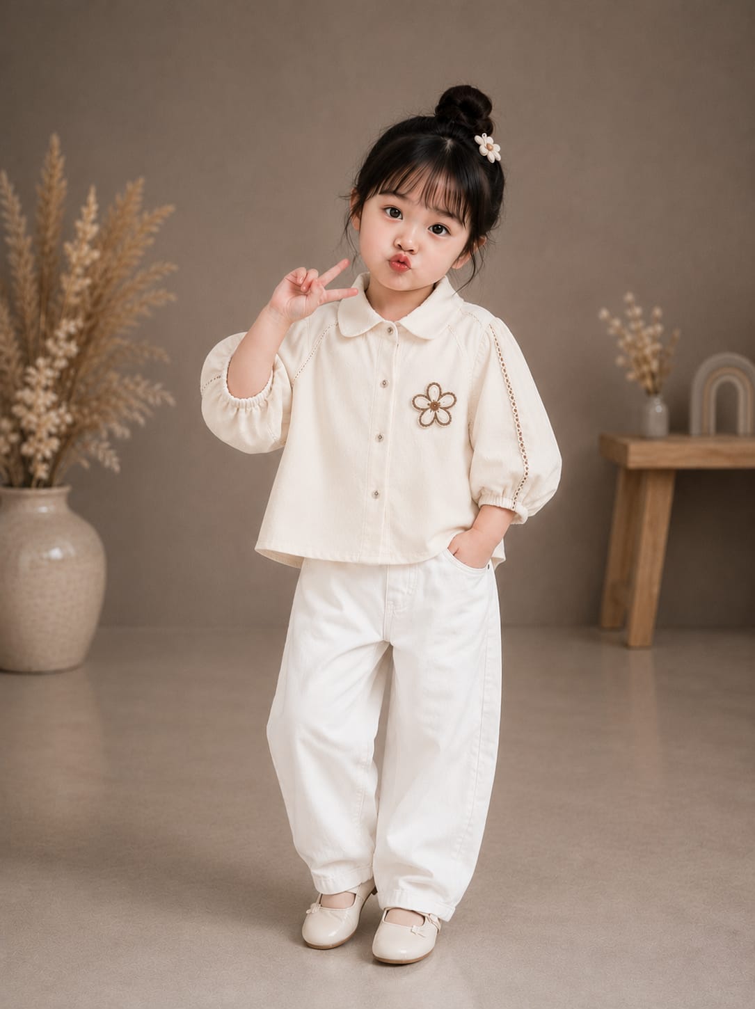 Girls Premium Off White Embroidered Party Top | Balloon Sleeve Designer Shirt | Size 18–26