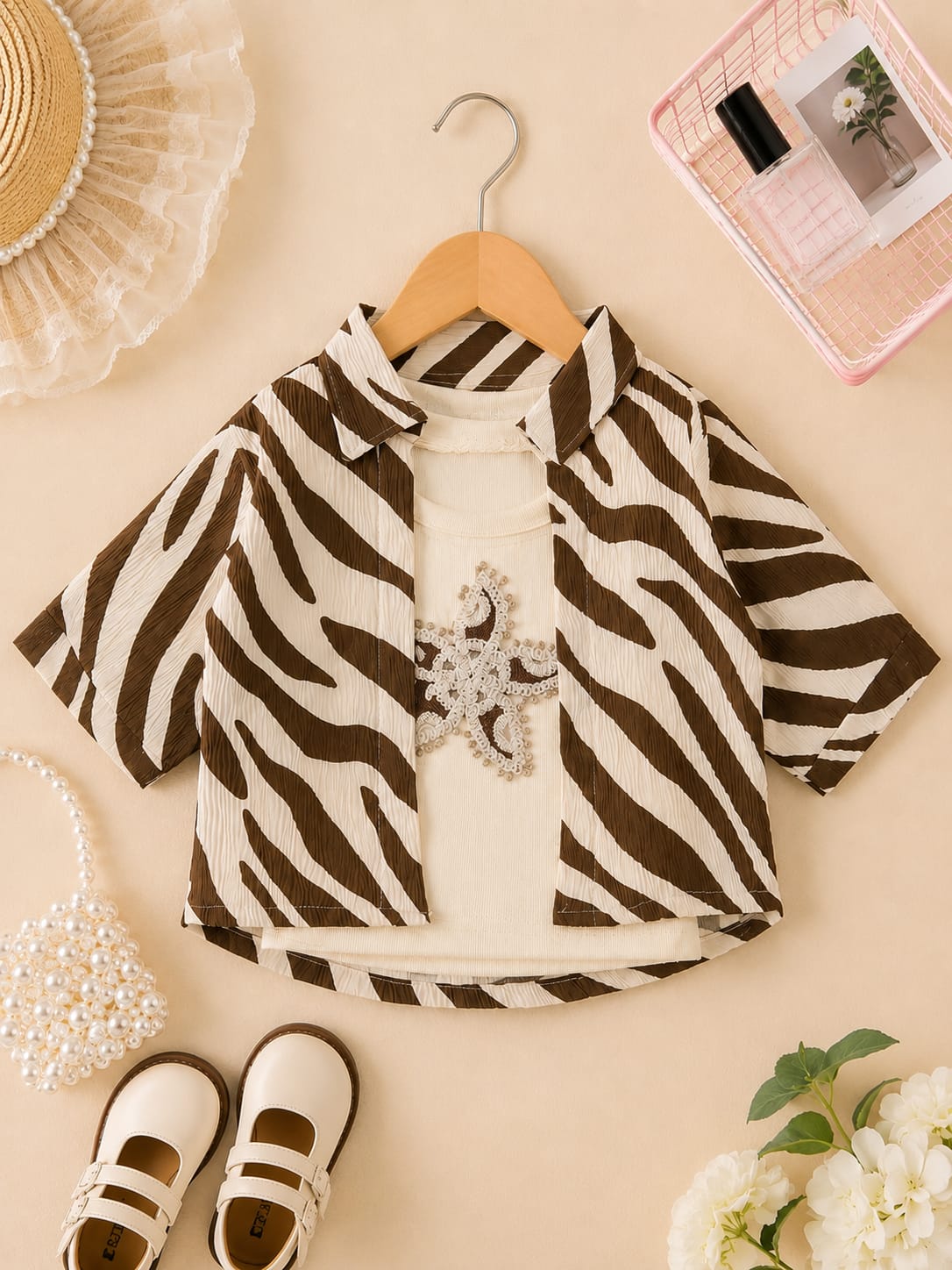 Girls Premium Zebra Print Co-Ord Top Set | Designer Overshirt with Inner T-Shirt | Size 16–26
