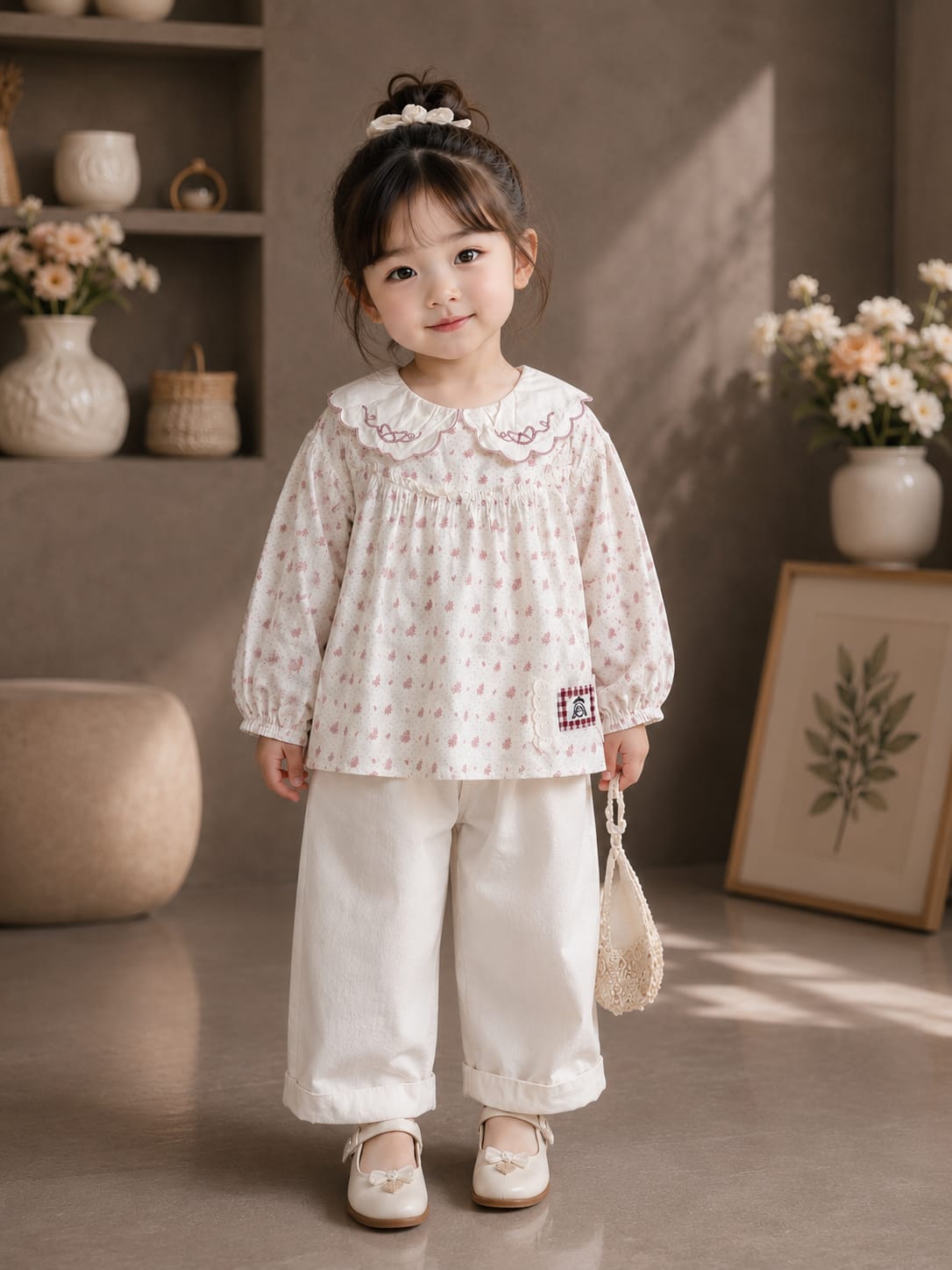 Girls Floral Print Peter Pan Collar Cotton Top | Full Sleeve Casual & Party Wear | Size 18–26